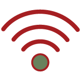 Icône rouge et vert de connexion Wi-fi, indiquant un accès internet disponible au Bakery Bliss Café.